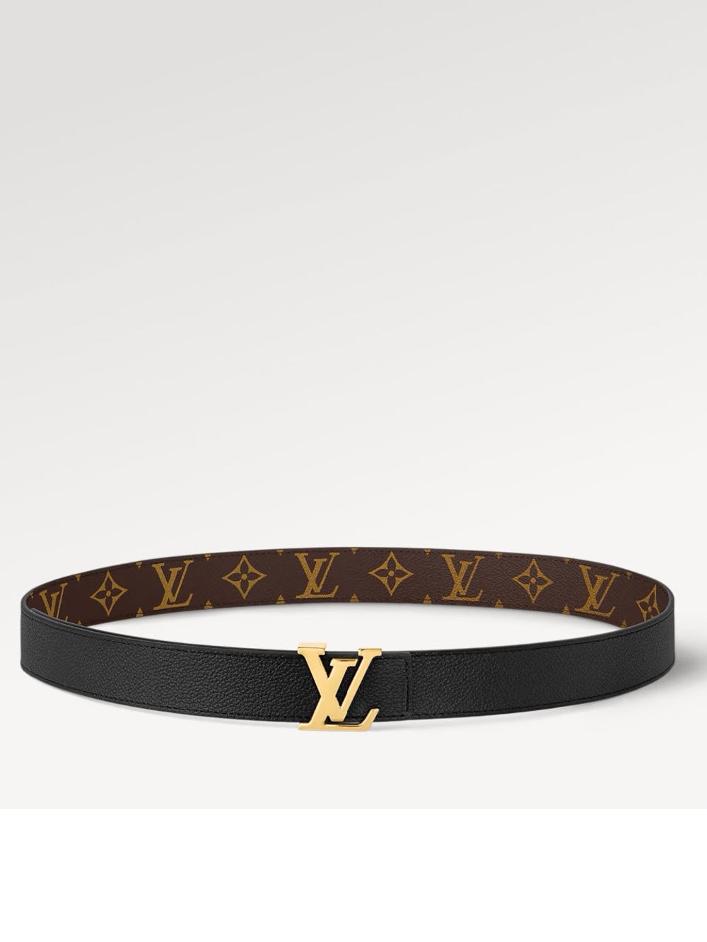Louis Vuitton Reversible Black & Monogram Belt with Gold LV Buckle 30 MM